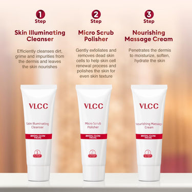 VLCC Bridal Glow Facial Kit - 147g | At-Home Facial With 3 Illuminator Strobe Creams - Gold, Lilac, Rose | With Hyaluronic Acid, Niacinamide, and Vitamin C